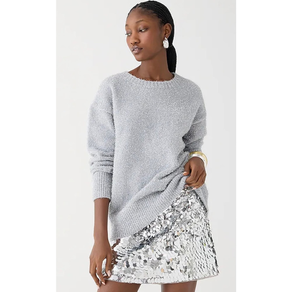 J. Crew Relaxed Crew Neck Sweater Metallic Silver Brushed Yarn Plus Size 2X